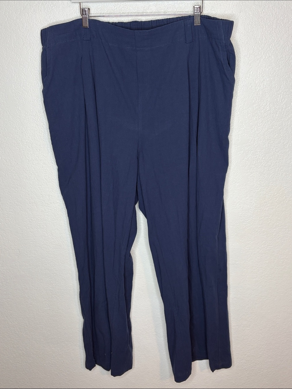 Halara Navy Cotton Wide Leg Pull On Elastic Waist Pants with Pleats Size 3X